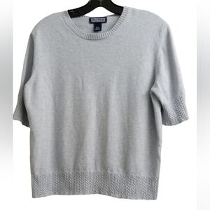 Lands' End Vintage Sky Gray Short Sleeves Ribbed Sweater- Size: L 14-16